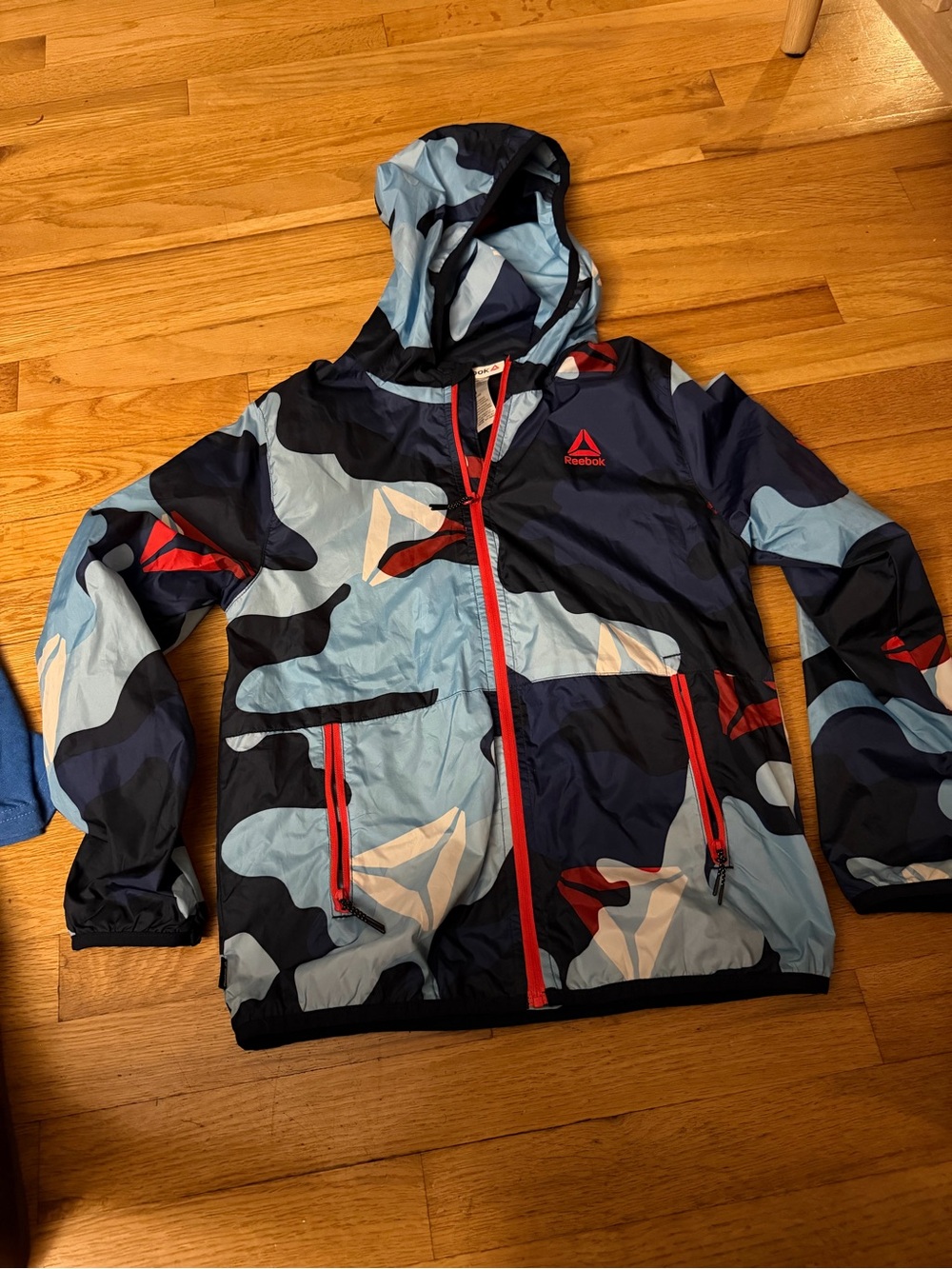 Reebok Kids' Navy & Light Blue Camo Hooded Rain Jacket with Red Accents